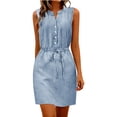 thumbnail image 2 of Antinious Ladies Solid V-Neck Sleeveless Waist Button Drawstring Versatile Daily Dress, 2 of 5