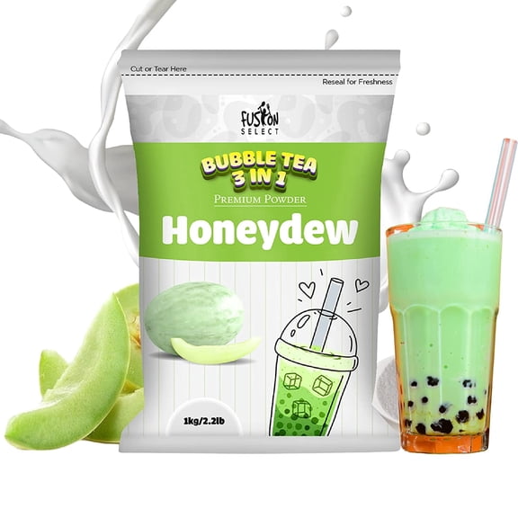 Fusion Select 2.2lb Tea Powder Honeydew Flavored-3-in-1 Drink Powder with Cream & Sugar - Instant Pre-Mixed Beverage for Hot or Cold Blends or Yummy Frappes
