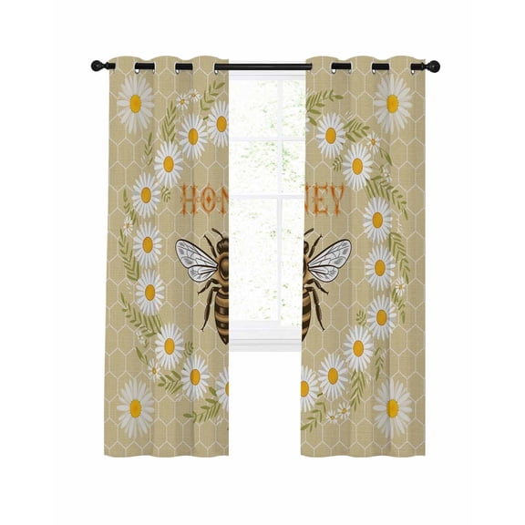 Honey Bee Blackout Curtains 84 Inch Length Retro White Daisy Wreath Leaf Honeycomb Texture Thermal Insulated Window Curtain Window Drapes 2 Panels for Bedroom Living Room 42"Wx84"L