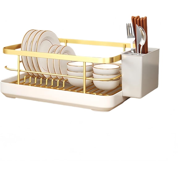 Kitchen Sink Dish Drying Rack: Drying Dish Rack, 2025 New Multifunctional Dish Rack with Drainer Tray, Chopstick Holder, and Wine Glass Rack, Dish Drainers for Kitchen Counter (Gold)