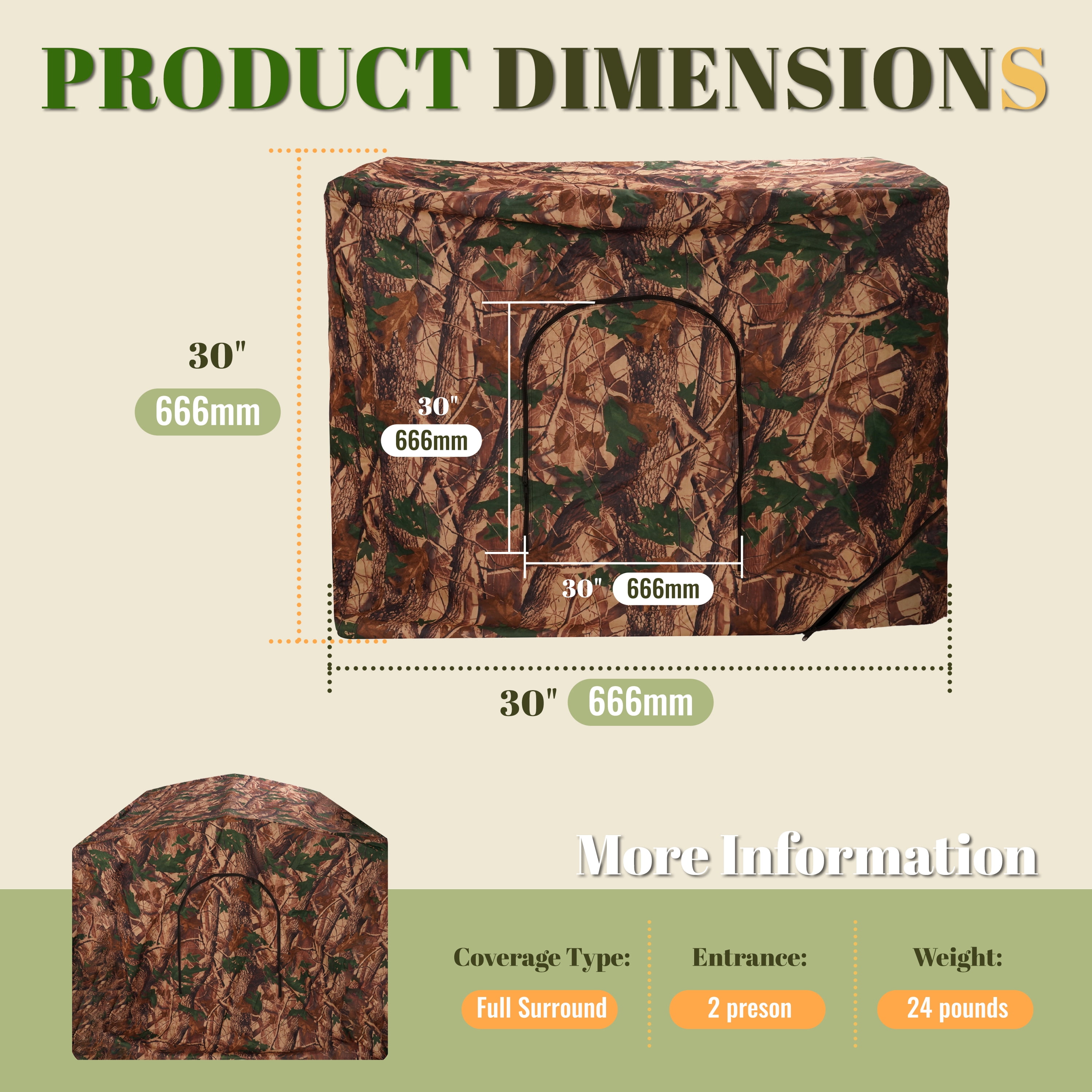KOJEM Hunting Blind Cover Deer Hunting Blind Camouflage Enclosure Universal 2 Entrances Hunting Equipment 360 Degree Full Surround Coverage Quad Blind Cover (Stand Not Included)