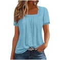 thumbnail image 2 of Women Square Neck Lace Sleeves Eyelet Summer T-tops Breathable Comfortable Slim Fit Casual Blouse Tees Sky Blue,Size XL, 2 of 5