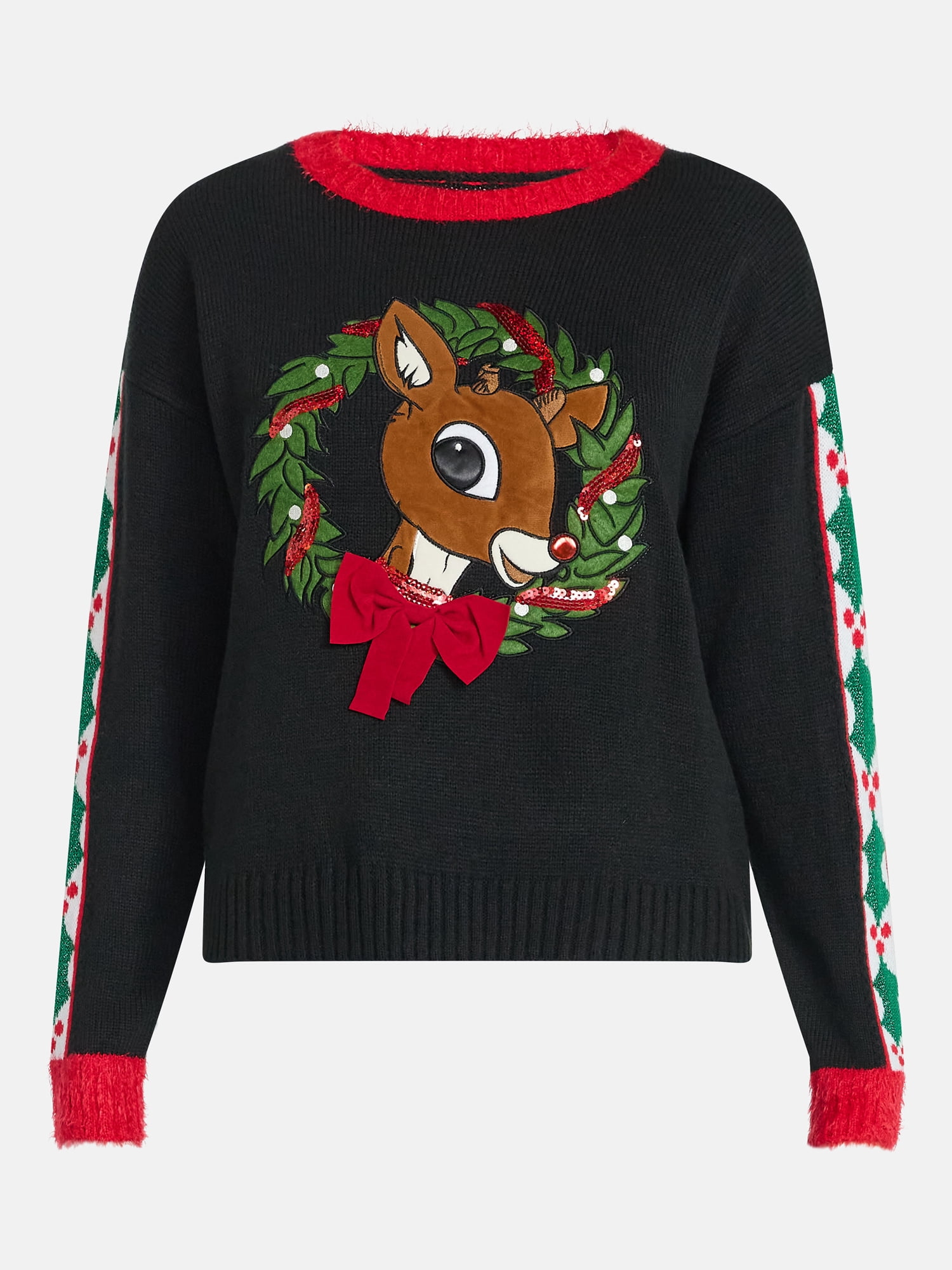 Rudolph Women's Embellished Christmas Sweater with Long Sleeves, Midweight, Sizes XXS-XXL