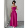 thumbnail image 5 of Hot Pink Womens Elegant Spaghetti Strap Ruched Waist Flowing Maxi Dress For Wedding Guest Or Formal Occasion, 5 of 7