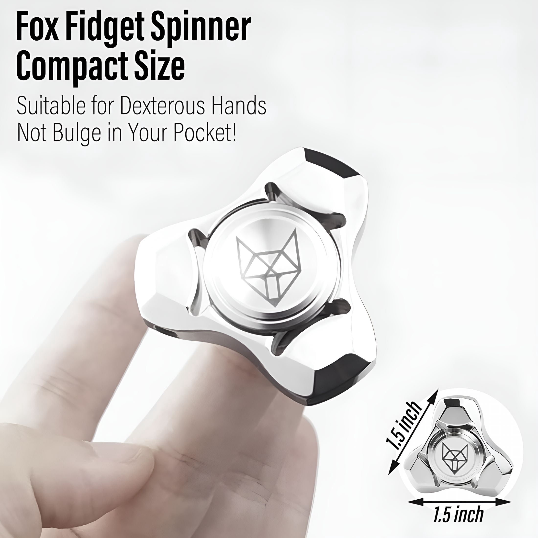 BESTSKY Metal Fidget Spinner for Adults,Stainless Steel Heavy Spinning Toys,Small Mini Fox Hand Gyro,Bearing Premium Long High Spin Fidget Block,Silver