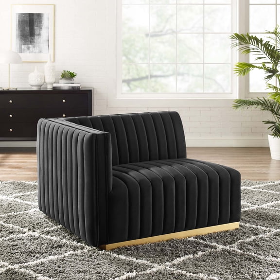 Modway Conjure Channel Tufted Performance Velvet Left-Arm Chair in Gold Black