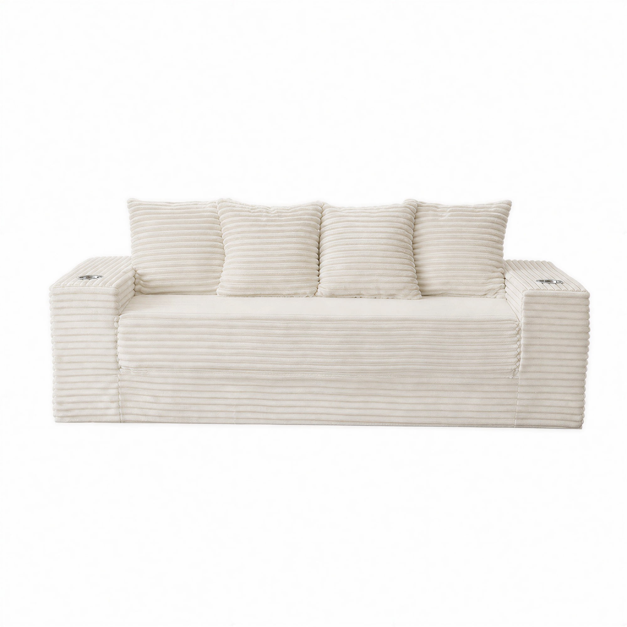 Leumius 2-in-1 Convertible Sofa Bed,Boneless Corduroy Modular Sleeper Couch with Cup Holders & Side Storage Pockets,Oversized Deep Seat Sofa for Living Room, Apartment, Guest Room,Cream