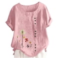 thumbnail image 1 of Blouses pour Femmes, T-Shirt d'Été à Col Rond Manches Courtes Mode Décontractée Imprimé Bouton, 1 of 3