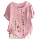 thumbnail image 1 of Camiseta Casual de Manga Corta con Botón de Cuello Redondo de las Mujeres, Tops Cortos para las Mujeres, 1 of 3