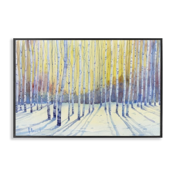 Stupell Industries Sunlit Winter Birch Trees Landscape & Nature Painting Black Framed Art Print Wall Art, 18 x 12