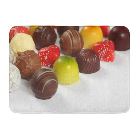 Praline Liqueur - GODPOK Candy Brown Bonbon of Assorted Truffles Pralines and Liqueur Filled Chocolates on White Gourmet Valentine Rug Doormat Bath Mat 23.6x15.7 inch