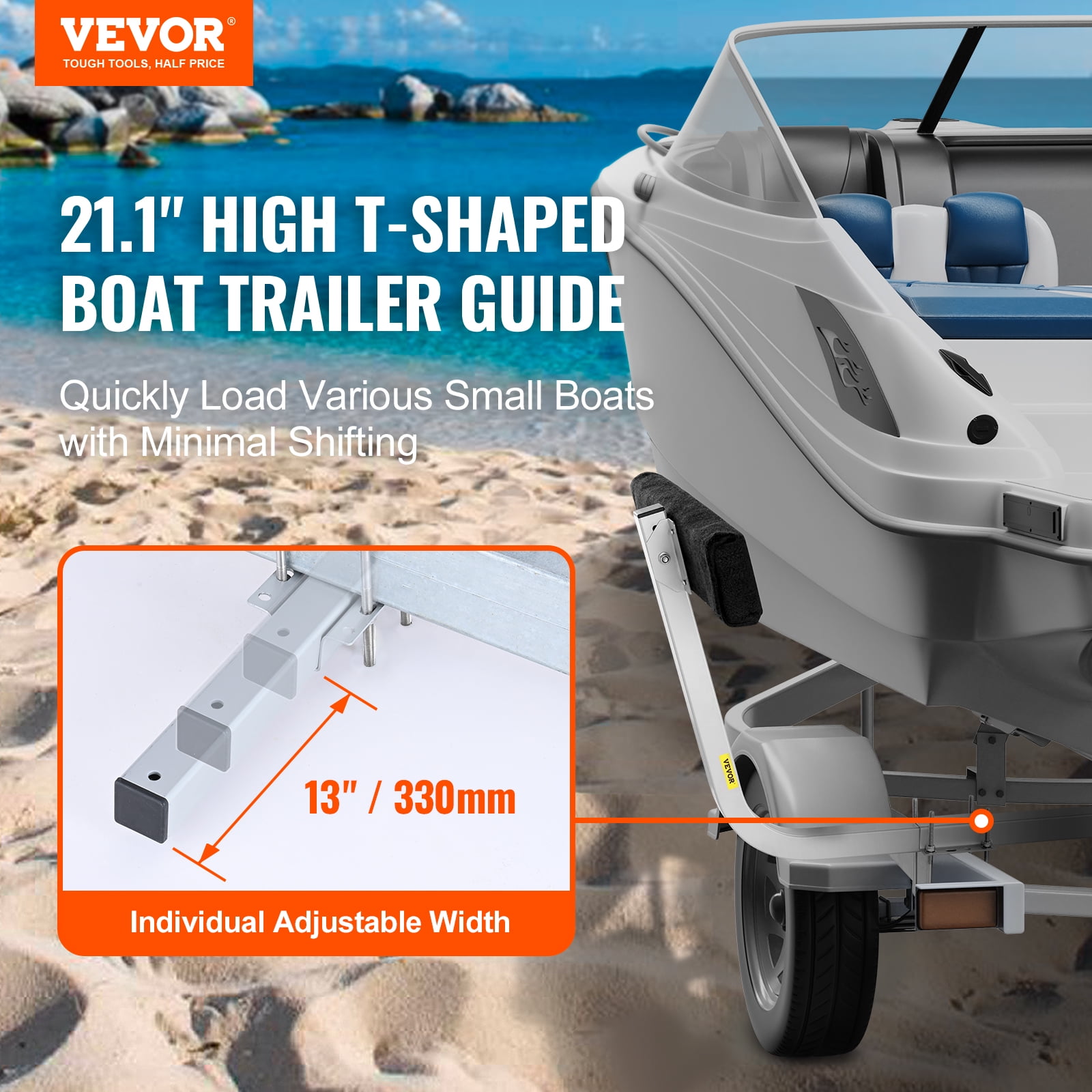 KFFKFF Boat Trailer Bunk Board Guide-on 2.3' Feet Rail Guides ons Adjustable