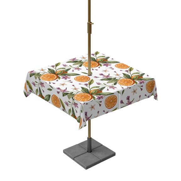 Outdoor Table Cloth with Umbrella Hole and Zipper, Lemon Floral Waterproof Square Tablecloth 54"x54", Summer Fruit Spring Flower Watercolor Washable Table Cover for Outside Party Patio Picnic