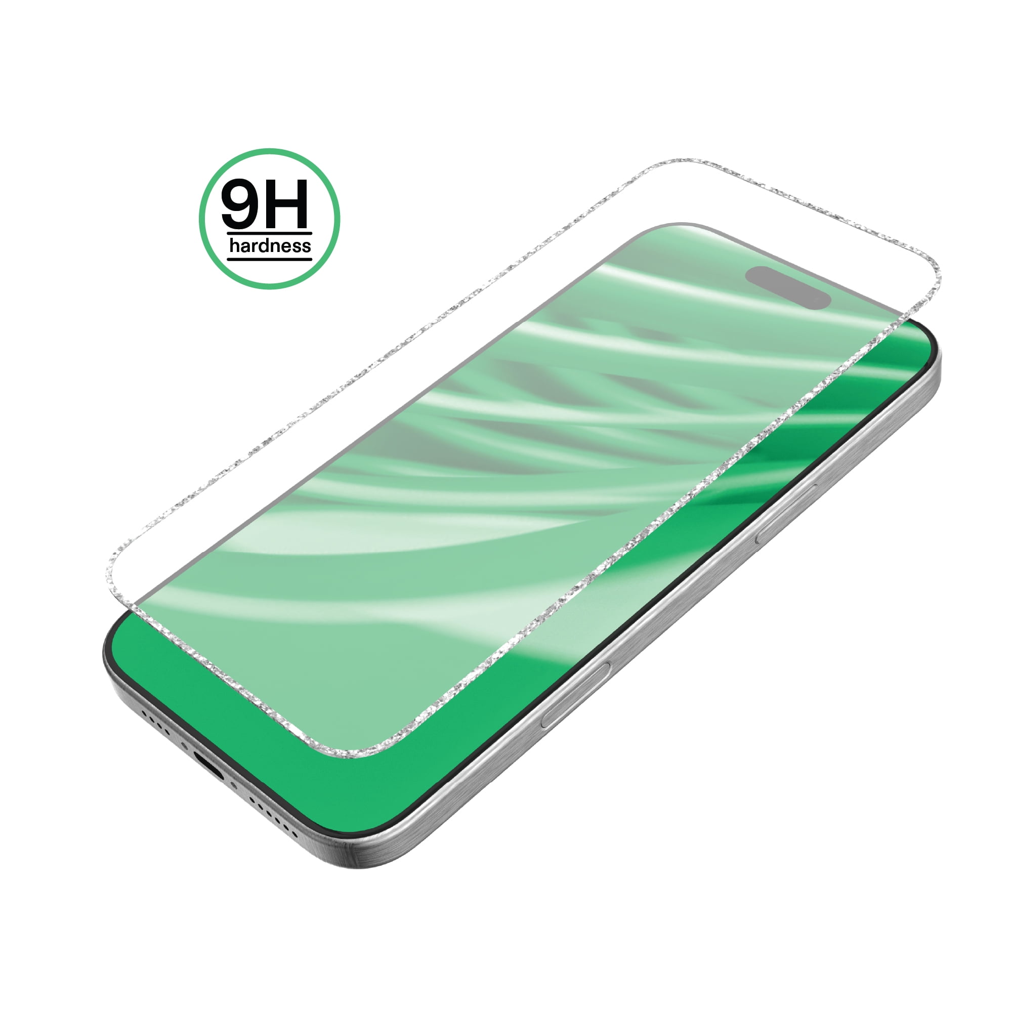 onn Glitter Frame Glass Screen Protector with Easy Application Tray for iPhone 16 / iPhone 15