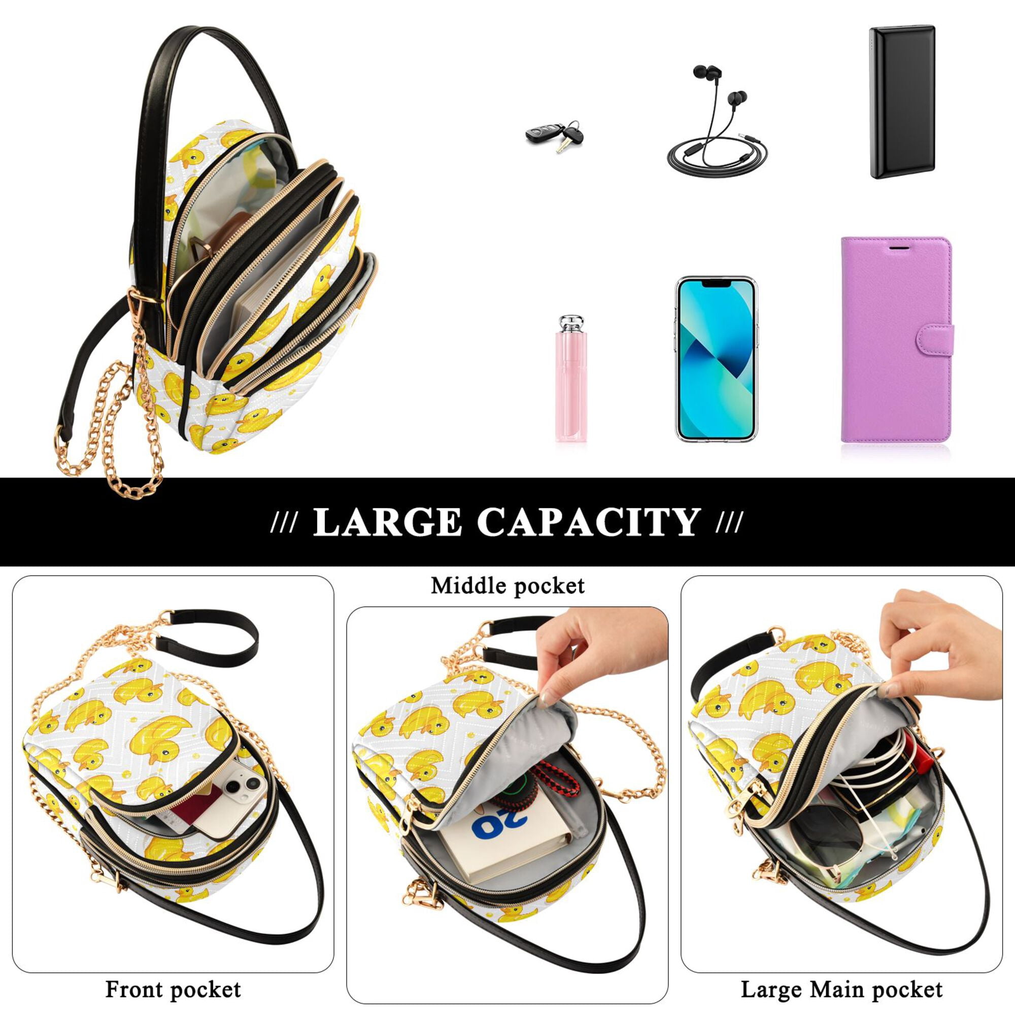 FORMRS Crossbody Bag for Women Quilted Travel Shoulder Cell Phone Purse with Chain Strap Handbag, Yellow Rubber Ducks