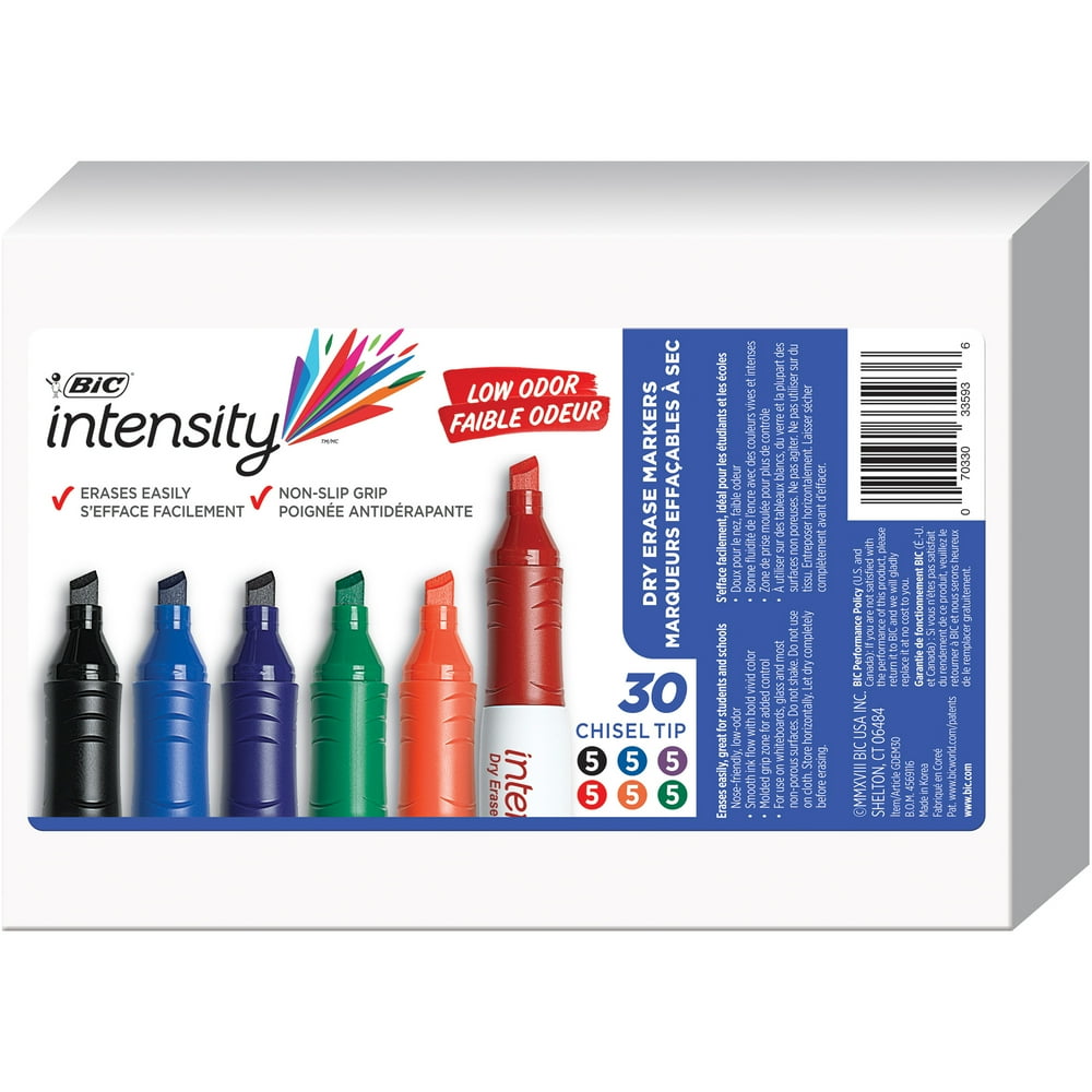 BIC Intensity Low Odor Dry Erase Marker, Tank Style, Chisel Tip