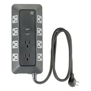 GE Adapt 10-Outlet Surge Protector Power Strip, USB Hub, 4ft Braided Cord, Black
