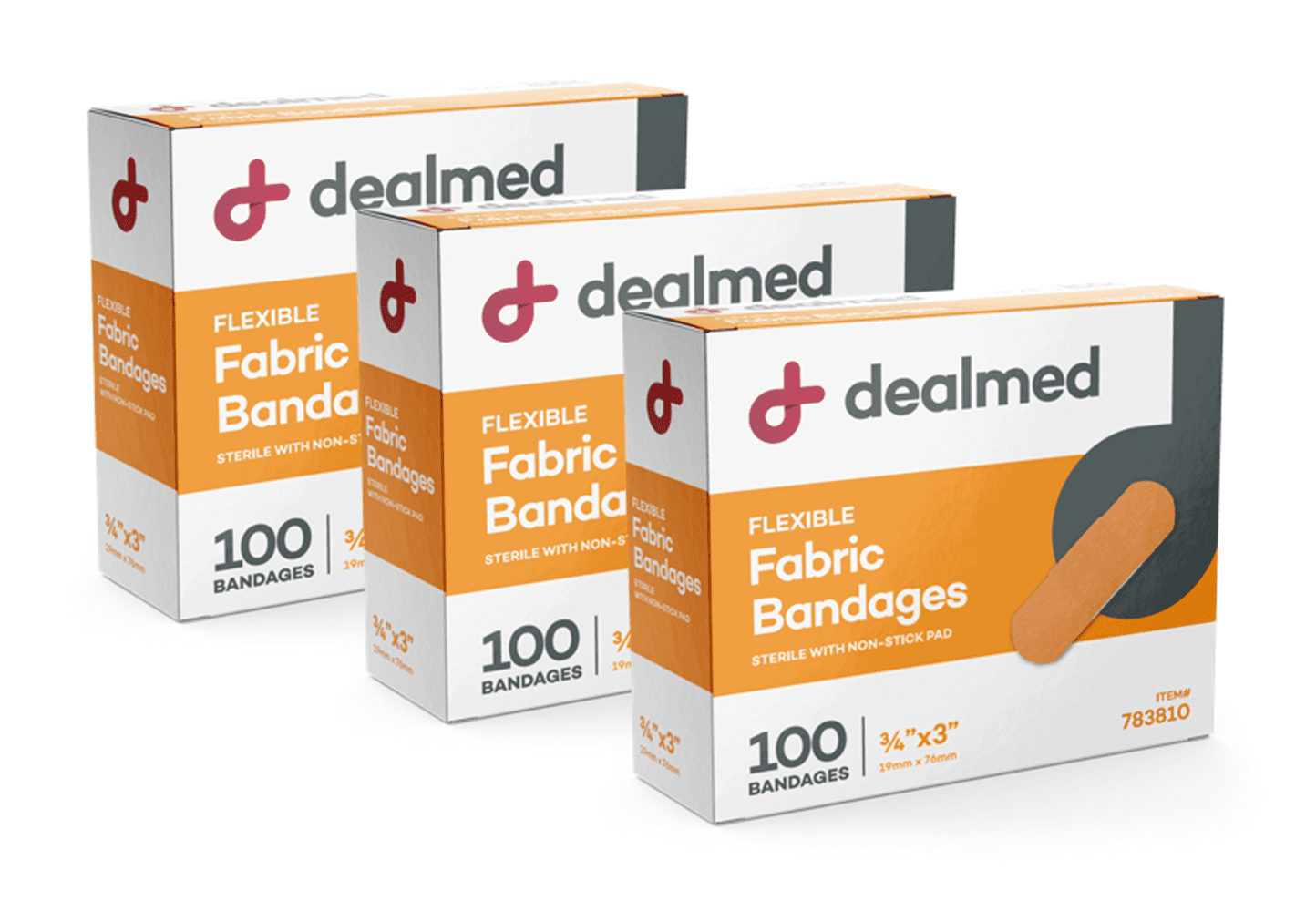 Dealmed Fabric Adhesive Bandages with Sterile NonStick Pad, 3/4" x 3