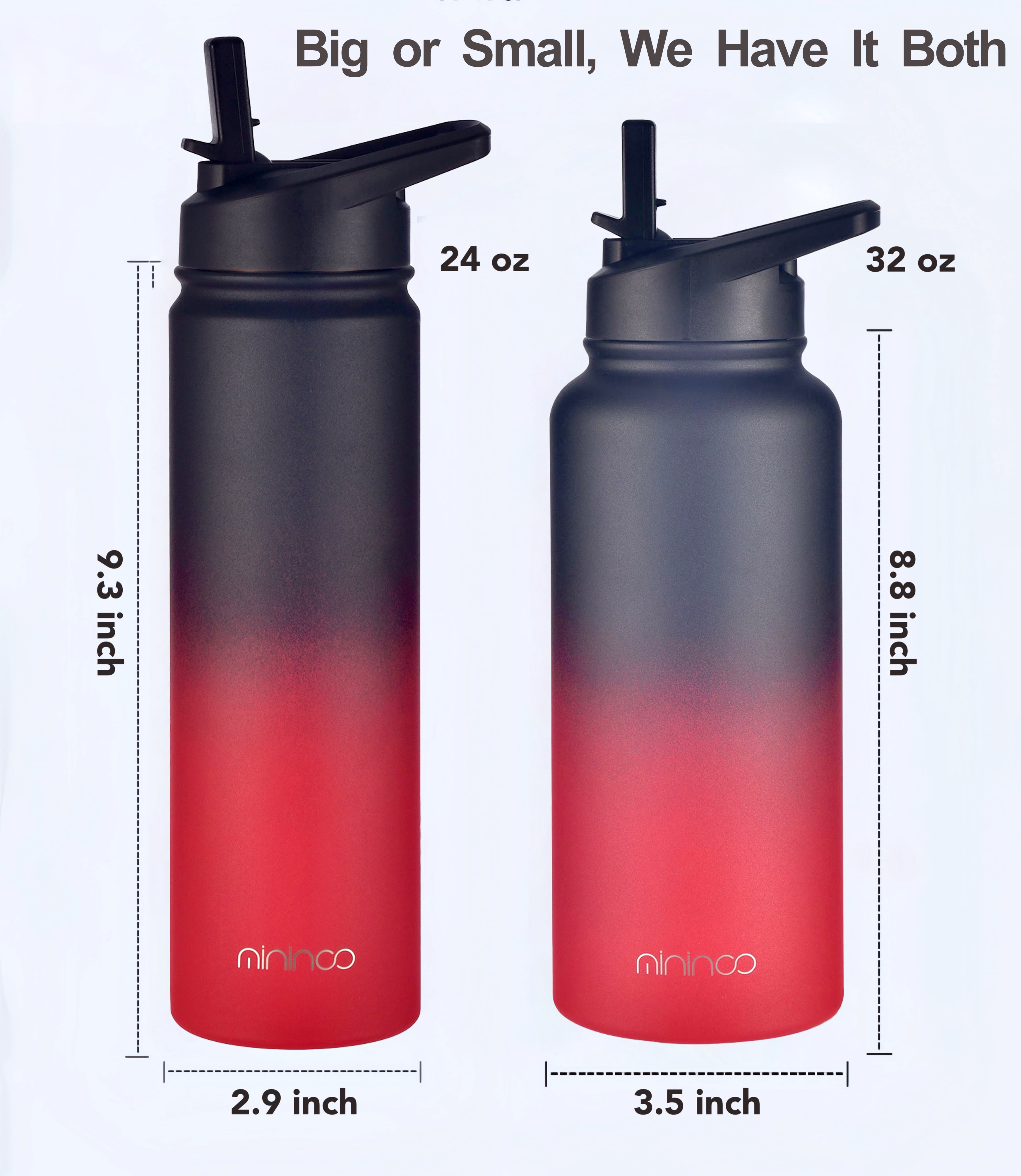 Mininoo 24 oz Insulated Stainless Steel Water Bottle with Straw Lid, Ice Coke