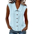thumbnail image 2 of VBVC Women's Eyelet Embroidery Button Down Tank Top, Ladies' Peter Pan Collar Sleeveless Blouse, Casual Solid Color Summer Shirt For Women,Light Blue,S-3XL, 2 of 7