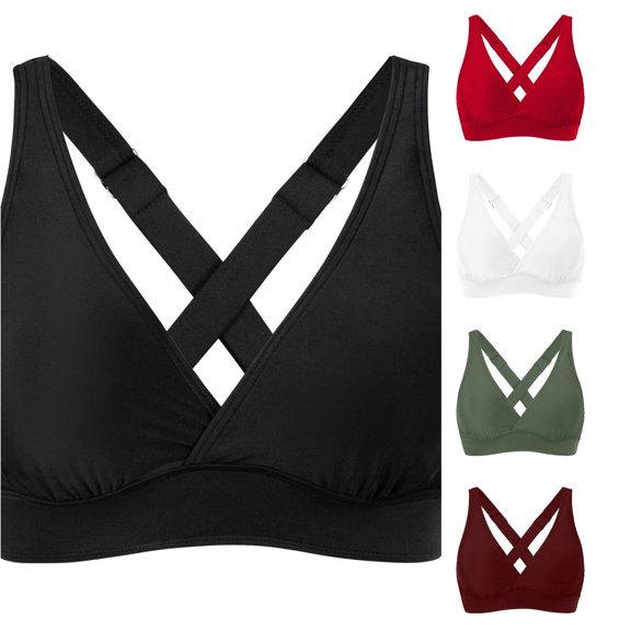 FINALGANG Womens Deep V Adjustable Cross Back Solid Color Bikini Top Soft Support Swim Top Simple Basic Swim Tops For Outdoor Water Activities Classic Swimwear XL