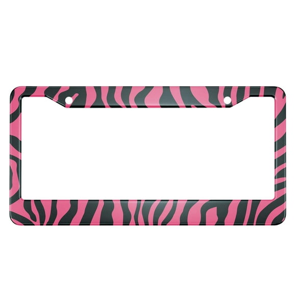 HOSNYE Zebra Print License Plate Frame Wild Pink Zebra Print Metal License Plate Cover Front Plates Frames Car Tag Frame for Women Men US Vehicles Standard