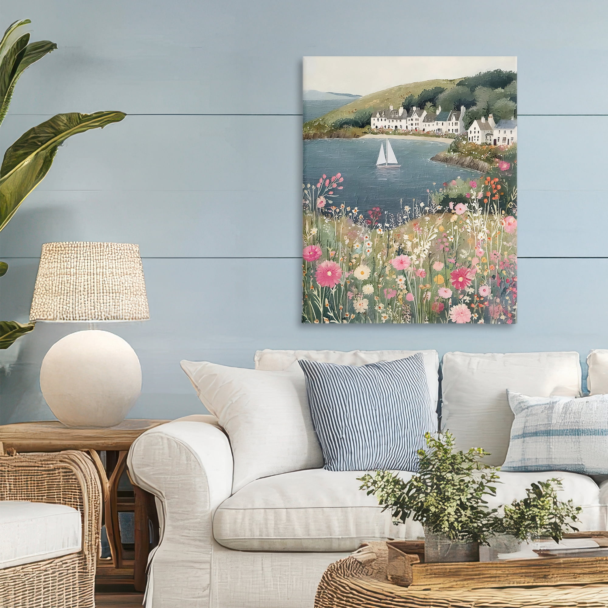 Stupell Industries Clifftop Meadow & Sailboat Canvas Wall Art, design by Riley B