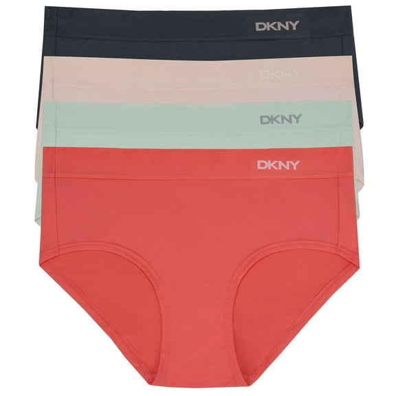DKNY Ladies 4 Pack Microfiber Hipster, Size XL, Ink/Coral/Sage/Ballerina