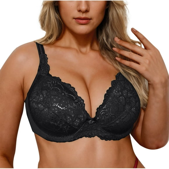 Posijego Everyday Bra for Women Underwire Bras Push up Lace V Neck Full Coverage Breathable Bralettes