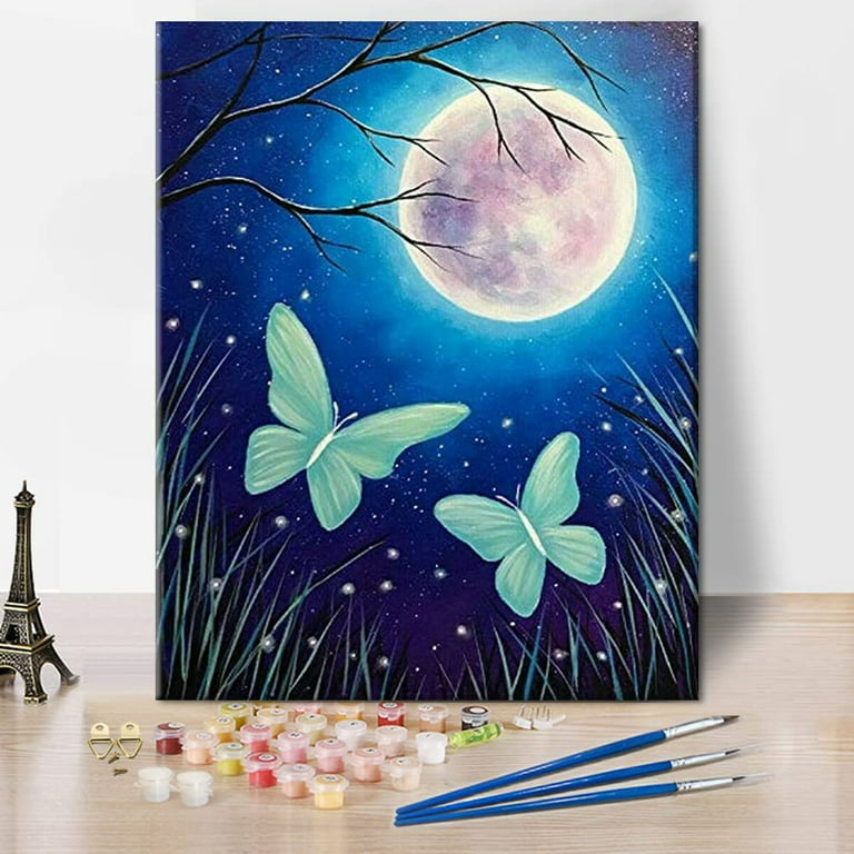 Night Sky PAINT by NUMBERS DIY Kit for Adult & Kids, Psychedelic Colors,  Easy Beginner Acrylic Painting Kit,home Decor Gift 