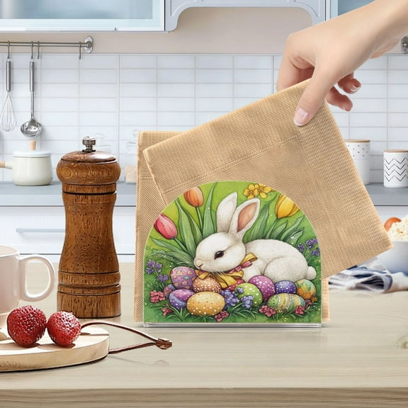 Qxltty Easter White Bunny Acrylic Napkin Holder Set of 2 Transparent Dining Table Kitchen Cafeteria Home Decor 4.1x4.9x1.97in