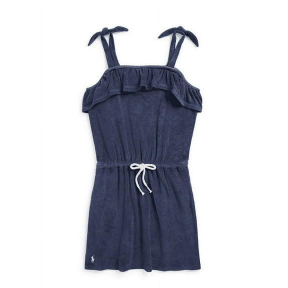 Polo Ralph Lauren Big Girls Ruffled Terry Cover-up Swimsuit - Rustic Navy with Hint of Pink