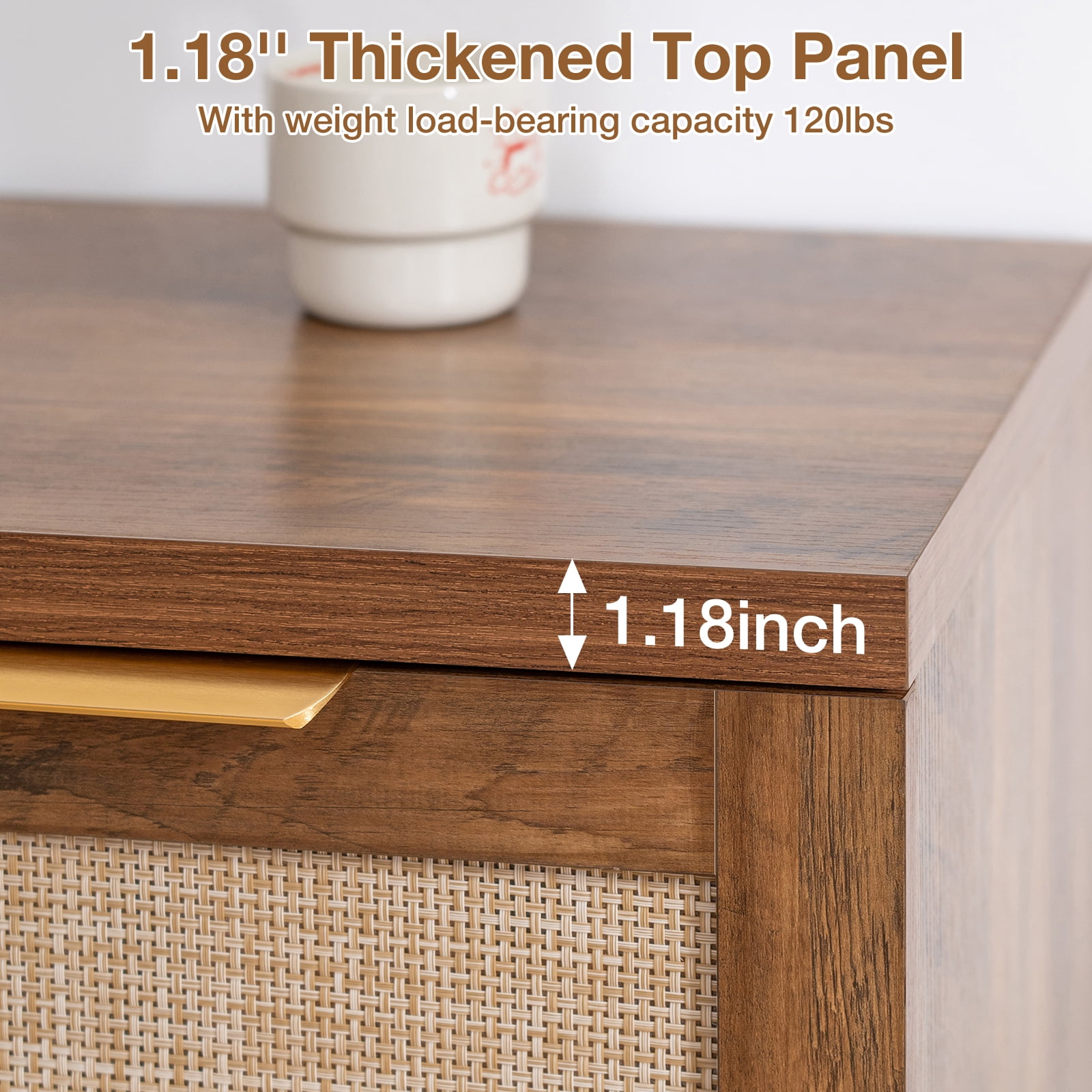 Hommpa Storage Sideboard Rattan Sideboard Buffet Cabinet with Adjustable Shelves 4-Doors Kitchen Storage Cabinet for Dining Room, Living Room,Bedroom, Hallway, Brown
