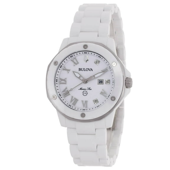 Bulova Marine Star Diamond Women's White Ceramic Quartz Watch 98P222