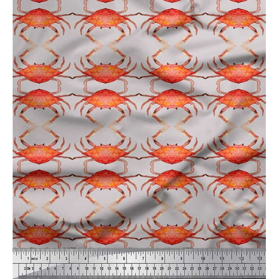 Soimoi Grey Cotton Duck Fabric Crabs Ocean Print Fabric by Yard 42 Inch Wide