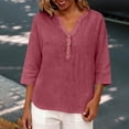 thumbnail image 6 of Linen Shirts for Women Dressy Shirts Women's Tops, Tees & Blouses V Neck Summer Shirts Blouses for Women Dressy Casual Vneck Tshirts Shirts Linen Tunic T-Shirts for Women Gauze Shirts Hot Pink L, 6 of 9