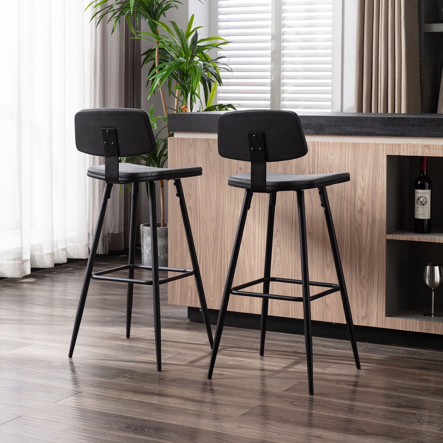 Walsport Furniture Bar Stool, Black, Set of 2