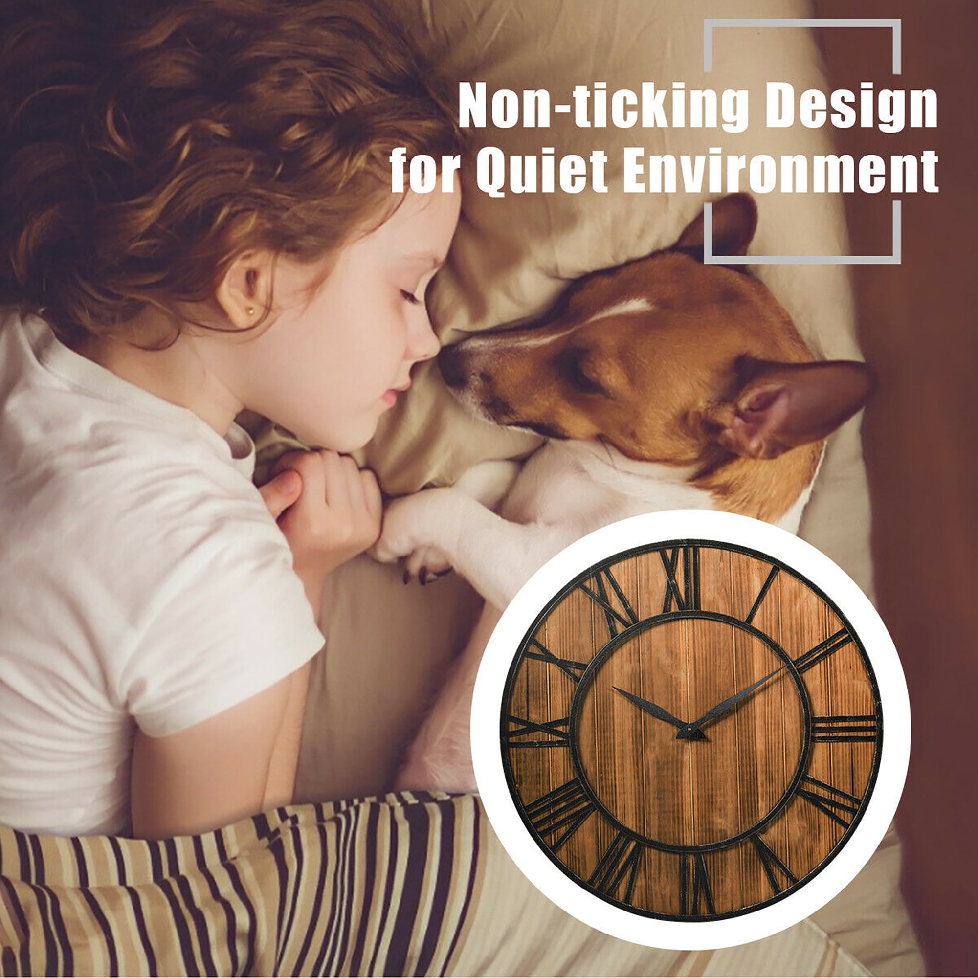 Costway 30'' Round Wall Clock Decorative Wooden Clock Come With Battery