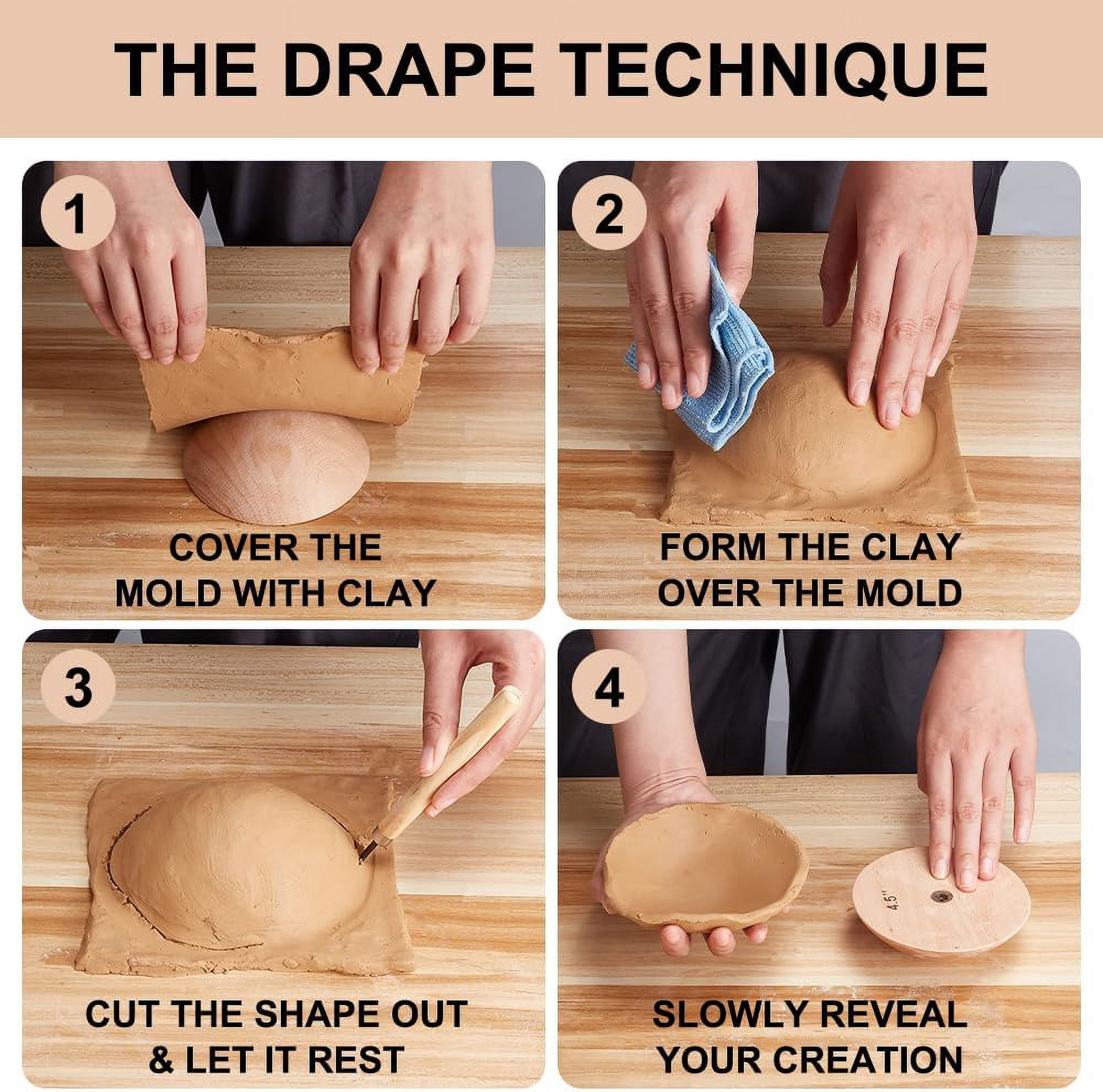 2 Sets Pottery Tool Wooden Clay Tools includ 4.5/6.5 Inch Beech Wood Ceramic Top Molds Interchangeable Handles for Making Bowls and Plates Craft DIY diy