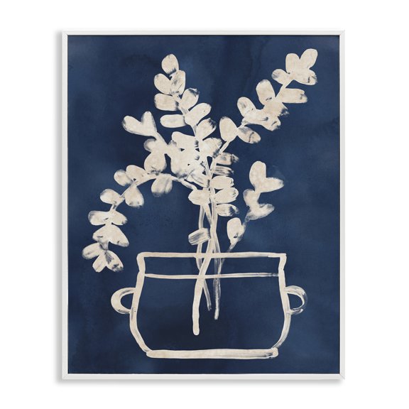 Stupell Industries Scandinavian Blue Plant Herbs Outline White Framed Giclee Art, 16 x 20, by June Erica Vess