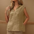 thumbnail image 2 of Olyvenn Linen Tank Tops for Women 2025 Cotton Sleeveless Lapel V Neck Tanks Top Side Slit Casual Loose Fit Basic Summer Tees Shirts Khaki S, 2 of 8