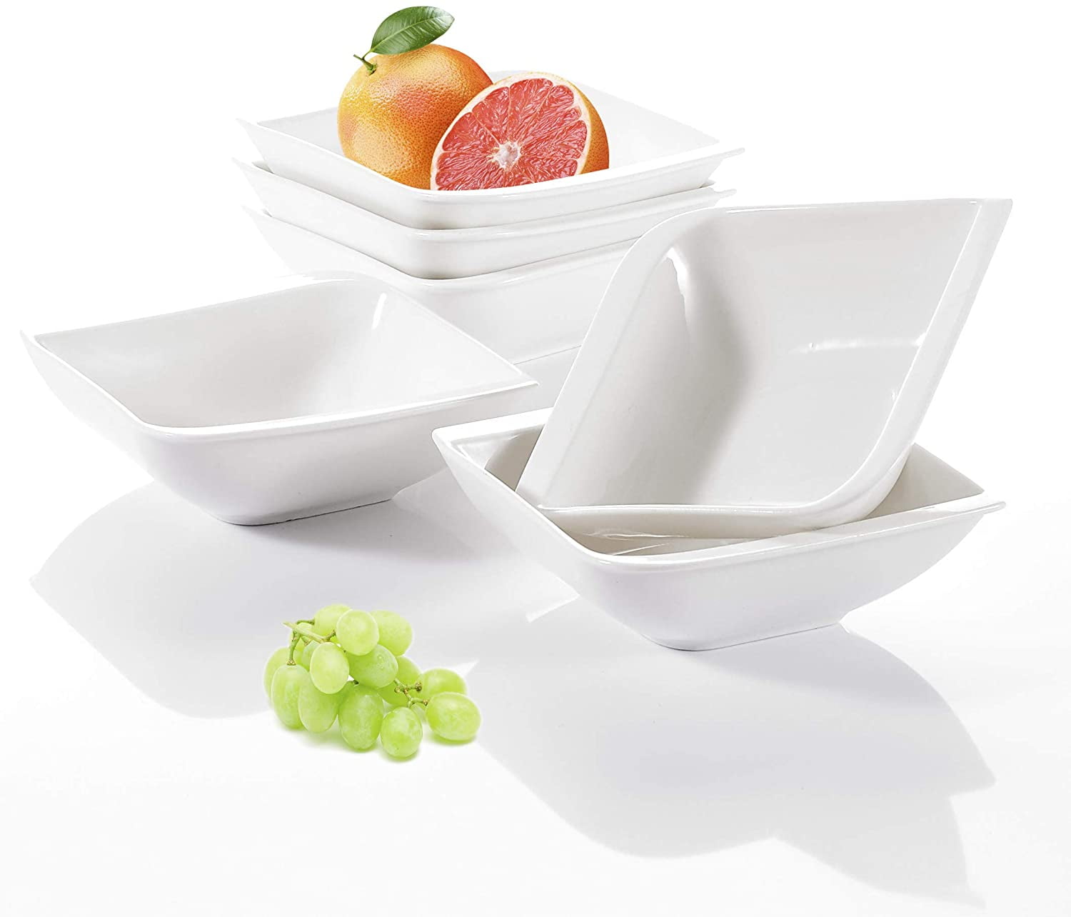 Vancasso Lolita 6-Piece 5.75 Cereal Bowls Ivory White Porcelain Ceramic Square Breakfast Service Set 