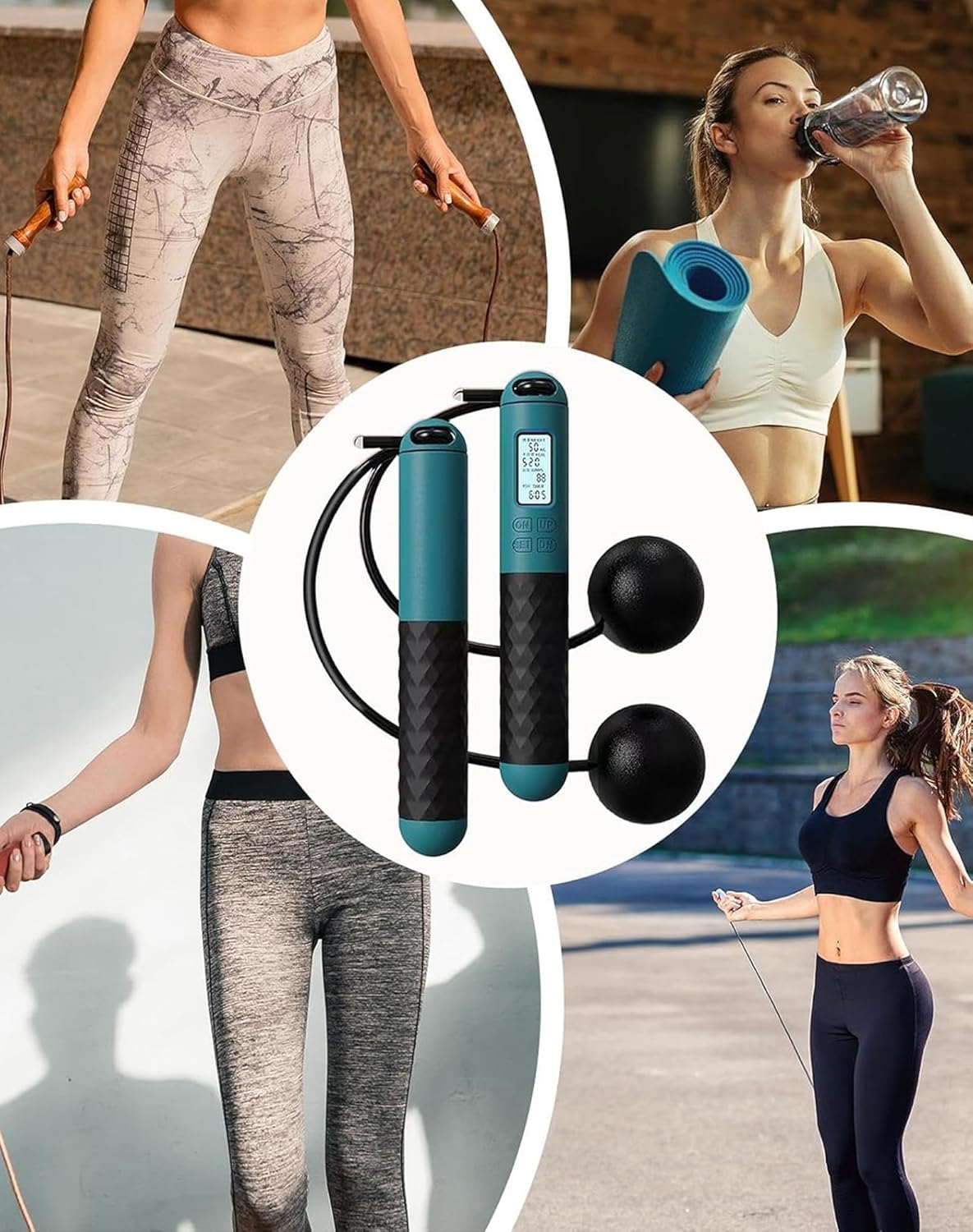 Runaivete Skipping Rope with Counter, 2026 New Cordless Jump Rope,  Gravity Ball Skipping Tangle-Free Jumping Rope with Adjustable Digital Timer & Calorie for Lose Weight - Shape a Perfect Body