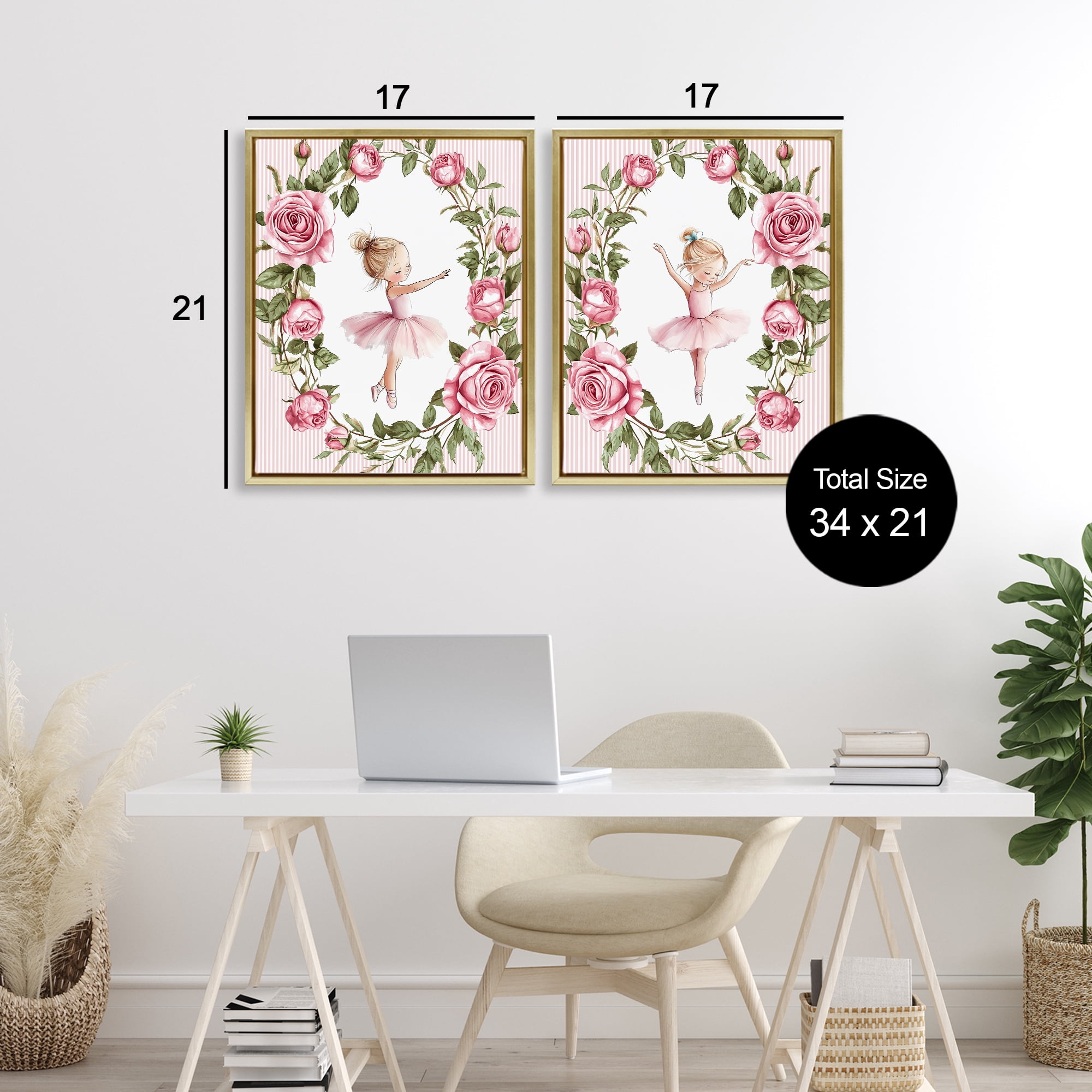 Stupell Industries Little Rose Dancers 2 Piece Gold Framed Floater Canvas Set, design by Christine Simpson Art