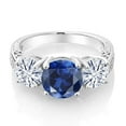 thumbnail image 2 of Gem Stone King 925 Sterling Silver Blue Created Sapphire and White Moissanite Engagement Ring for Women | 4.10 Cttw | Round 8MM | Gemstone September Birthstone | Size 6, 2 of 5