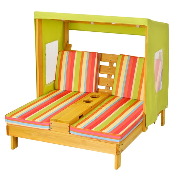 LINJH Kids Double Chaise Lounge Patio Lounge Chair with Cup Holders & Awning