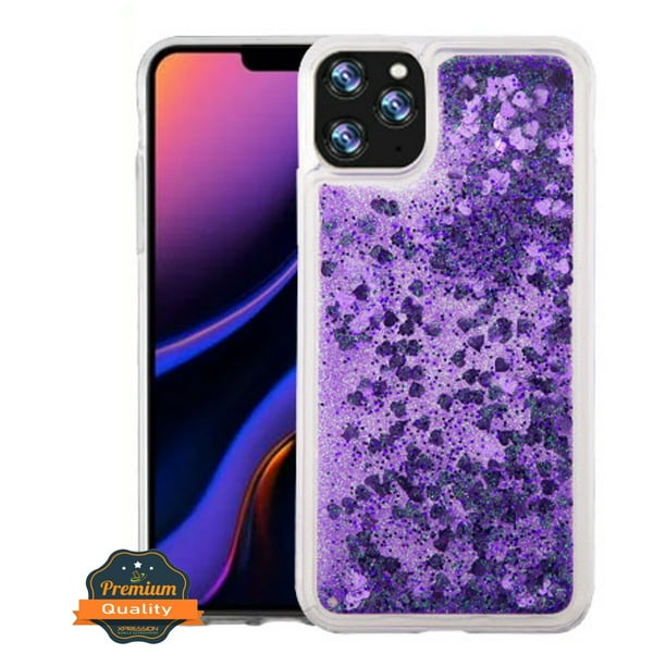 Apple Iphone 11 Pro Max Phone Case Bling Hybrid Luxury Floating Liquid Glitter Shiny Waterfall Quicksand Sparkling Rubber Silicone Gel Tpu Hard Protective Purple Hearts Cover For Iphone 11 Pro Max Walmart Com