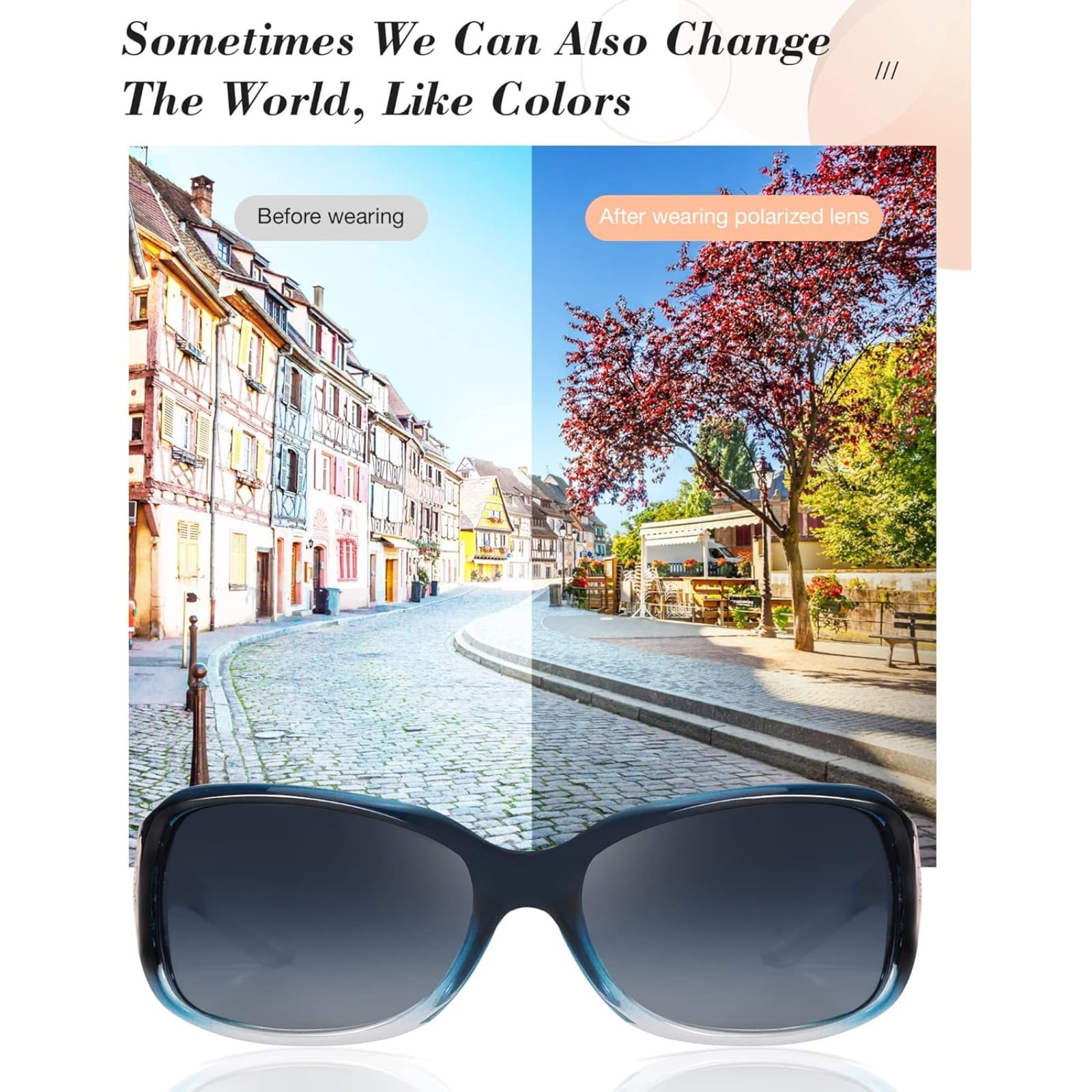 Polarized Sunglasses for Women with Wrap Around Butterfly Design, Trendy Jackie-O Style for UV400 Protection