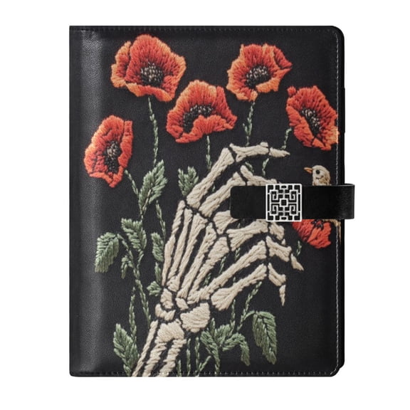 Premium Faux Leather Notebook - Refillable, Multi-Functional Organizer, 23.3x17cm, All-Season Use,Skeleton Hand