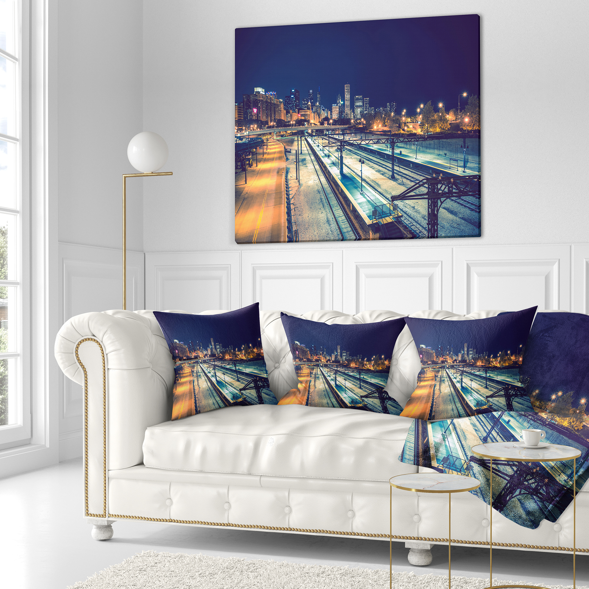 Designart Welcome in Chicago Highway Traffic - Cityscape Throw Pillow - 16x16